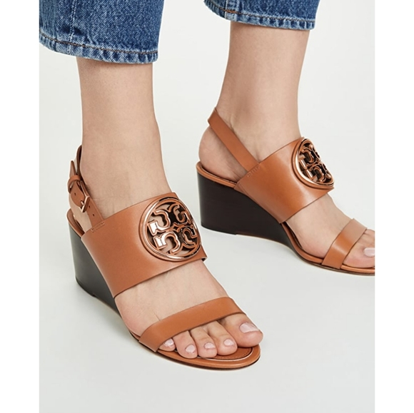 Tory Burch Wedge Heel Logo Sandals - Picture 2 of 11
